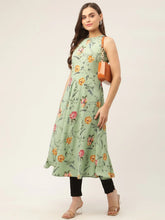 Women Green Floral Print Anarkali Kurta ( JOK 1429 Green )