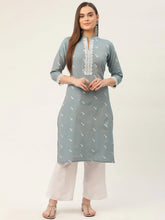 Women Grey Cotton Jacquard Geometric Printed Kurta ( JOK 1431 Grey )