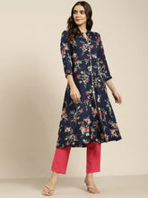 Women Blue & Pink Floral Printed Floral Georgette Anarkali Kurta ( JOK 1437 Blue )
