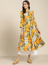 Women Yellow & Teal Blue Floral Printed Floral Georgette Anarkali Kurta ( JOK 1437 Yellow )