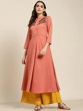 Women Rust Red & Green Floral Embroidered Georgette Anarkali Kurta ( JOK 1441 Rust )