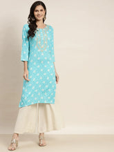 Floral Printed Embroidered Detail Kurta ( JOK 1463 Sky )