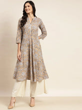 Floral Printed Anarkali Cotton Kurta ( JOK 1464 Brown )
