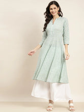 Floral Printed Anarkali Cotton Kurta ( JOK 1464 Green )