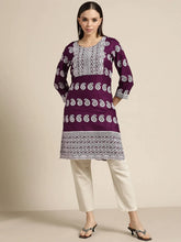 Women Paisley Embroidered Sequinned Chikankari Kurta ( JOK 1479 Purple )
