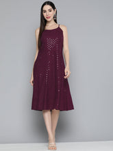 DesiQlo Purple Floral Sequin Embroidered A-Line Midi Dress ( JOK 1494 Purple )