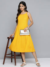 DesiQlo Yellow Floral Sequin Embroidered A-Line Midi Dress ( JOK 1494 Yellow )