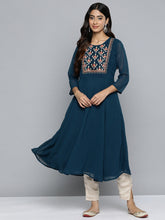 DesiQlo Floral Embroidered Thread Work Floral Georgette Anarkali Kurta ( JOK 1510 Teal )