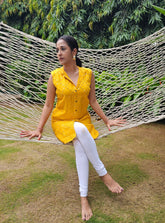 Women Geometric Embroidered Mirror Work Kurta-Styled