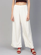 Women off-White Straight Elasticated Palazzo ( JOPL 2121 Off-White )