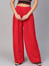 Women Red Straight Elasticated Palazzo ( JOPL 2121 Red )