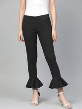DesiQlo Women Black Smart Slim Fit Solid Bottom Flared Trousers ( JOP 2128 Black )