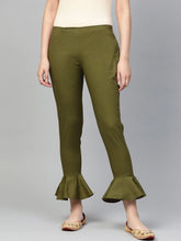 DesiQlo Women Olive Green Smart Fit Solid Bottom Flared Trousers ( JOP 2128 Olive )