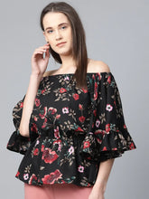 DesiQlo Women Black Printed Bardot Top ( JOT 7003 Black )