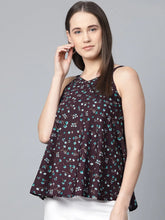 DesiQlo Women Purple & Blue Printed A-Line Top ( JOT 7005 Purple )