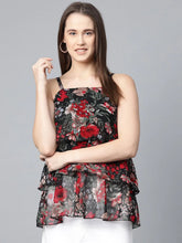 DesiQlo Women Black & Red Printed Tiered Top ( JOT 7006 Black )