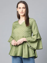DesiQlo Women Green & Black Printed A-Line Top ( JOT 7007 Green )