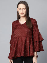 DesiQlo Women Maroon & White Printed A-Line Top ( JOT 7007 Maroon )