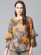 DesiQlo Women Grey & Mustard Printed Top ( JOT 7008 Yellow )