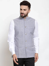Men Steel-Blue Woven Design Nehru Jacket ( JOWC 4001 Steel-Blue)-JOWC-4001