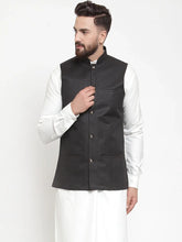 Men Black Solid Nehru Jacket ( JOWC 4002 Black)-JOWC-4002