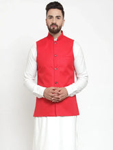 Men Red Solid Nehru Jacket ( JOWC 4002 Red)-JOWC-4002