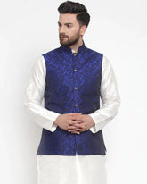 Men Blue-Coloured & Black Woven Design Nehru Jacket ( JOWC 4004 Royal-Blue)-JOWC-4004