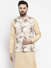 Men's Cream Printed Nehru Jacket