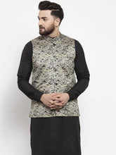 Men Golden Printed Satin Nehru Jacket ( JOWC 4007 Golden)-JOWC-4007