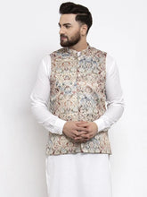 Men Multicolored Printed Satin Nehru Jacket ( JOWC 4007 Multi)-JOWC-4007