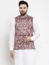 Men Pink Printed Satin Nehru Jacket ( JOWC 4007 Pink)-JOWC-4007