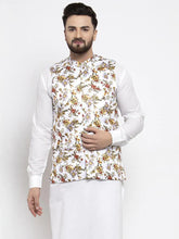Men White Printed Satin Nehru Jacket ( JOWC 4007 White)-JOWC-4007