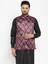 Men Maroon Printed Satin Nehru Jacket ( JOWC 4008 Maroon)-JOWC-4008