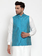 DesiQlo Men's Blue Woven Design Nehru Jacket ( JOWC 4010 Blue )