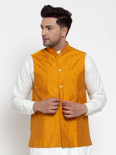Men's Yellow Woven Design Nehru Jacket