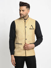 Men's Beige Solid Nehru Jacket with Square Pocket