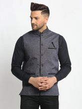 Men's Grey Solid Nehru Jacket with Square Pocket