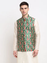 Men's Green Digital Printed Green Waistcoat