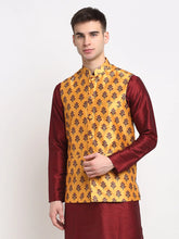 Men's Yellow Digital Printed Yellow Waistcoat