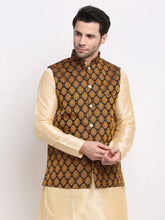 Men's Black Self-Designed Black Waistcoat