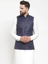 Men Navy-Blue Solid Nehru Jacket ( JOWC 4002 Navy)-JOWC-4002