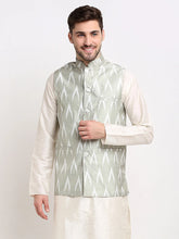 Men's Grey Ikat Printed Nehru Jacket