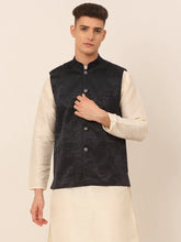 Men's Navy & Black embossed Nehru Jacket ( JOWC 4034 Navy )
