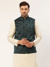 Men's Teal & Black embossed Nehru Jacket( JOWC 4034 Teal )