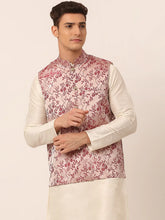Men's Maroon Floral Design Nehru Jacket.( JOWC 4035 Maroon )