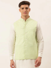Men's Green Embroidered Nehru Jackets( JOWC 4041 Green )