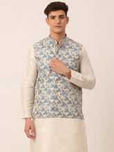 Men's Blue Floral Design Nehru Jacket.( JOWC 4042 Blue )