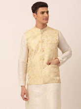 Men's Golden Floral Design Nehru Jacket.( JOWC 4042 Golden )