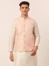 Men's Pink Floral Design Nehru Jacket.( JOWC 4042 Pink )