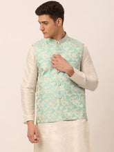 Men's Sky Blue Floral Design Nehru Jacket.( JOWC 4042 Sky )